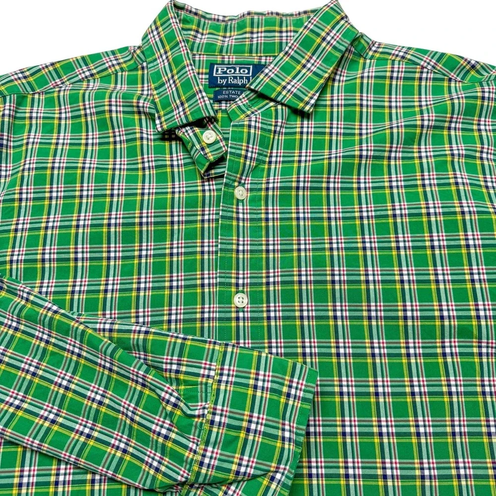 Polo Ralph Lauren Shirt Mens Large Green Plaid Estate Sport Button Down Cotton